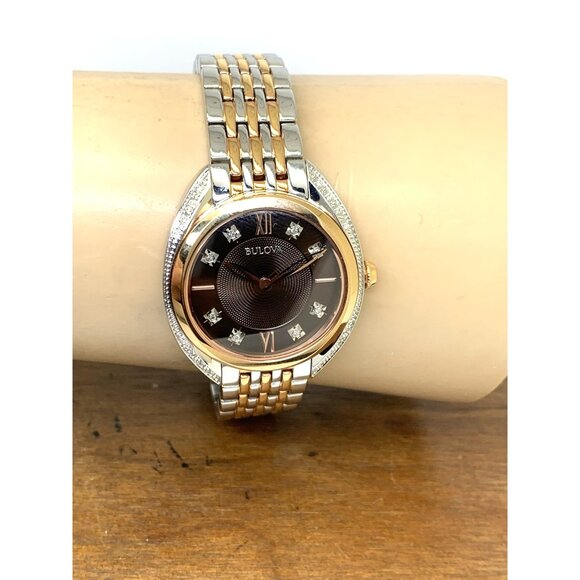 Bulova Women\'s Watch 98R230 Quartz Diamond Brown Dial Rose Gold Silver Tone 30mm Bulova Classic Ladies Watch Brown Diamonds Two-Tone 98R230 main image 2